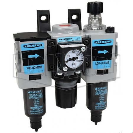 Dixon Wilkerson by Miniature Combination Unit, 1/4 in NPT/BSPP-G Port, 44 SCFM Flow Rate, Zinc Bowl, 250 p C08-02MMB